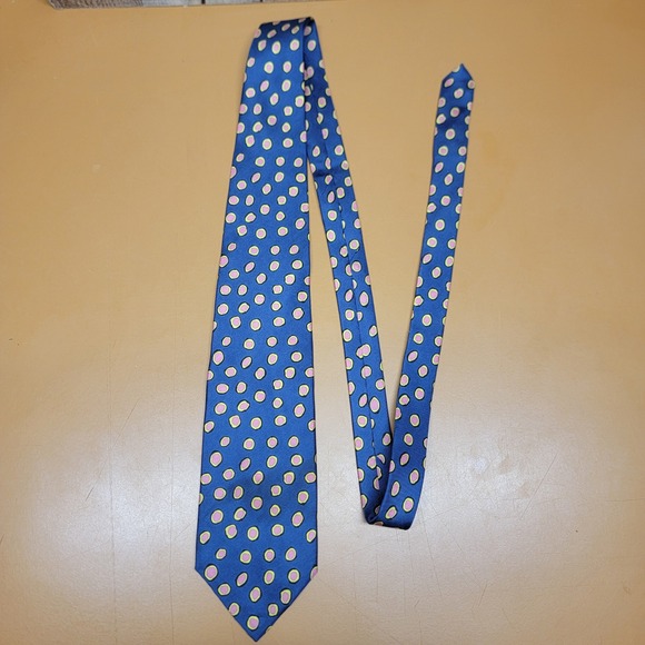 Huntington Other - Huntington Silk Polka Dot Tie Navy Pink Yellow Made in USA Mens Accessory